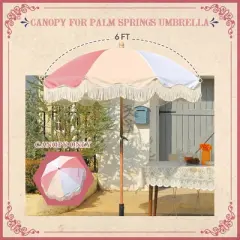 LAGarden 6 Ft Fringe Umbrella Replacement Canopy Top Cover Outdoor Patio Pink