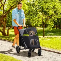 Gulches Pet Strollers: Gray One-Click Foldable Stroller for Medium to Large Dogs