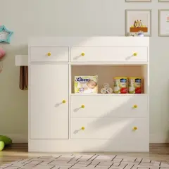 FUFU&GAGA White Baby Changing Table with Storage - Diaper Station with Drawers & Shelves for Nurseries