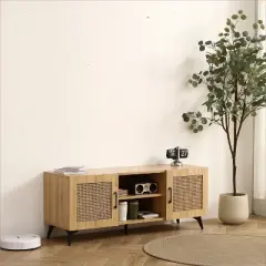 Freya 51.18" Rattan TV Stands with 2 Rattan Cabinet Doors And 2 Open Shelves For TVs Up to 60"-Maison Boucle