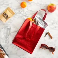 Sparkle and Bash 20 Pack Medium Reusable Tote Bags with Handles, Metallic Red Grocery Shopping Bags, 10 x 8 In