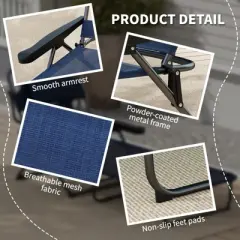 FURNIinspire Outdoor Portable Chair 4 Position Recline Foldable Design with Reading Hole for Poolside Relaxation, Black, Navy Blue, 74.4"*28.3"*32.3"