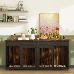 Famapy Dog Crate 72.4" Furniture Style Design Dog Crate with Drawers and Dividers Functional & Tailored for Your Furry Friends