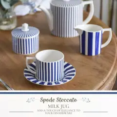 Spode Steccato Milk Jug, 10oz - Earthenware Drink Pitcher with Bold Blue Stripes for Coffee Bar Essentials, Creamer, Salad Dressing, Juice or Tabletop