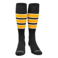 PEAR SOX Striped OTC Baseball, Softball, Football Socks - Black, White, Gold (C)