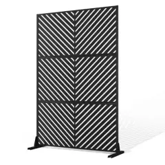 TOAOTBNBO Metal Privacy Screen with Stand, Decorative Privacy Fence Panels with Parallel Lines Pattern, Outdoor Privacy Screen for Garden, Black