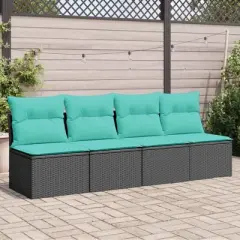 vidaXL 4-Seater Patio Sofa Outdoor Furniture - Black Poly Rattan with Cushions, Modular Design, Adjustable Feet