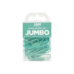 JAM Paper Colored Jumbo Paper Clips Large 2 Inch Teal Paperclips 2 Packs of 75 (21832065a) 21832065A