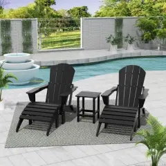 WestinTrends Malibu HDPE Outdoor Patio Folding Poly Adirondack Chairs with Ottomans and Side Table (5-Piece Conversation Set)