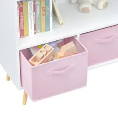 INFURNIC Decorative Bookshelf Kids Bookcase Book Display, Toy Storage Cabinet Organizer With Collapsible Fabric Drawers, Pink, 35.43"*11.02"*23.62"