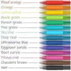 Arteza Retractable Gel Ink Colored Pens Set, Bright Colors - Doodle, Draw, Journal - 14 Pack