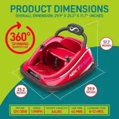 Serenelife 360 Degree Spinning Bumper Car with Adjustable Safety Belt, Control Panel, Soft Bumper, Flashing Lights, Built In Battery & Wheels, Red