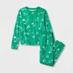 Kids' Ski Scene Matching Family Thermal Pajama Set - Wondershop&trade; Green