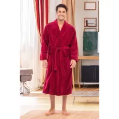 ADR Men's Classic Winter Robe, Plush Fleece Bathrobe Burgundy 1X-2X