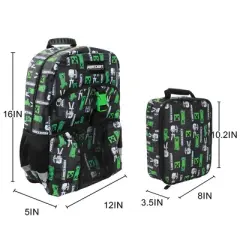 Minecraft Creepers 2-Piece 16" Premium Backpack & Lunch Kit Set For School And Travel
