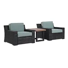 Beaufort 3pc Outdoor Wicker Seating Set with Side Table - Mist - Crosley