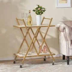 Chaves Handcrafted Modern Glam Marble Bar Cart Gold/White - Christopher Knight Home