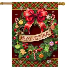 Briarwood Lane Christmas House Flag 40x28 For Outdoor Adorned Wreath For Christmas House Flag