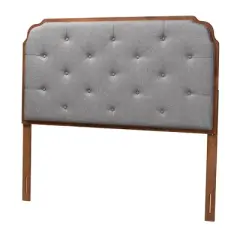 Baxton Studio King Shanti Fabric and Wood Headboard Gray/Walnut Brown: Tufted, Adjustable Height