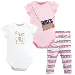 Little Treasure Baby Girl Cotton Bodysuit and Pant Set, Free Spirit