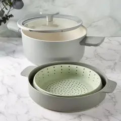BergHOFF Balance Non-stick Silicone Collapsible Steamer Basket & Strainer 10", Recycled Material, Sage