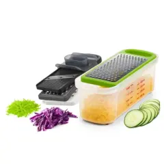 Prepworks Compact Grate and Slice Set: Mandoline & Veggie Slicer, 4 Blades, Dishwasher-Safe, Green/Gray/Black