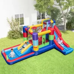 Costway Mutifunctional Kids Infalatable Bounce Castle with 50 Ocean Balls & 735W Blower