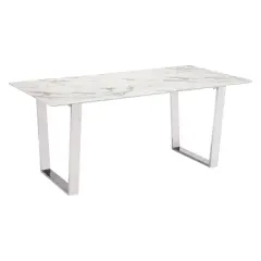 Modern Rectangular Faux Marble Dining Table - Stone, Brushed Stainless Steel - ZM Home