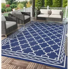 Outdoor Rugs, Patio Rugs - 9x18 Large Waterproof Reversible Plastic Straw Rug, Easy Cleaning for RV, Porch, Deck, Balcony, Camping