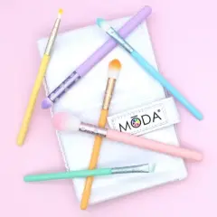 MODA Brush Posh Pastel Delicate Eye 7pc Travel Sized Makeup Brush Flip Kit, Includes Crease, Shader, and Pointed Liner Makeup Brushes