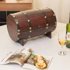 Wooden Wine Barrel Shaped Treasure Chest Vintage Decorative Wine Holder