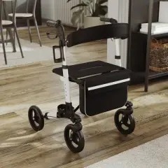 Flash Furniture HERCULES Folding Rollator Walker with Adjustable Height, 360 Swivel, and Hand Brakes in White/Black