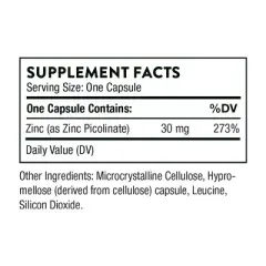 THORNE Zinc Picolinate 30 mg - Well-Absorbed Zinc Supplement for Growth and Immune Function* - 60 Capsules