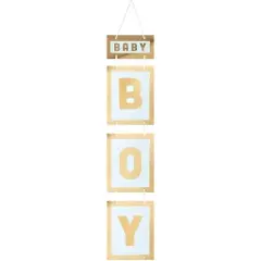 Sparkle and Bash 4-Pack Baby Boy Gold Foil Hanging Banner Signs for Baby Shower Party Decorations, 7.8 x 42.5 in