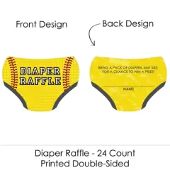 Big Dot of Happiness Grand Slam - Fastpitch Softball - Diaper Shaped Raffle Ticket Inserts - Baby Shower Activities - Diaper Raffle Game - Set of 24