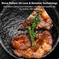 imarku Professional Cooking Utensil , 12 Inch Nonstick Cast Iron pan, Frying Pizza Pan,Steak Pan, Ergonomic grip, PFOA-Free Coating, Dishwasher Safe