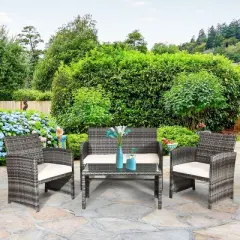Tangkula 4 PCS Patio Wicker Furniture Outdoor Rattan Chairs w/Cushions