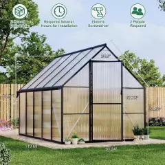Greenhouse 8x10 FT Aluminum-Framed Heavy Duty Polycarbonate with Quick Setup Structure and Roof Vent