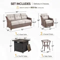 Gymojoy Outdoor Sofa Swivel Chairs with Fire Pit Table