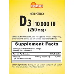 Sundance Vit D3 250Mcg (10000Iu) Quick Release Softgels 100 Ct