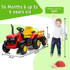 12V Kids Ride-On Tractor with Remote Control, Battery Powered Tractor Car Toy with Detachable Trailer, Music, Perfect for Boys & Girls, Red