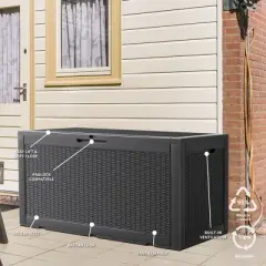 Kumasinova 100 Gal Rattan Patterned Outdoor Deck Box,Seats 2 People,Sturdy PP Resin Storage Box,All Weather Use,UV Protected&Waterproof