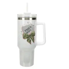 Elanze Designs Proud Wife Military Dog Tags & Camo Bow Coquette 40 Oz. Stainless Steel Water Bottle Coffee Mug, Spill & Leak Resistant, Travel Tumbler