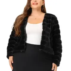 Agnes Orinda Women's Plus Size Fluffy Jacket Open Front Cropped Faux Fur Winter Jackets