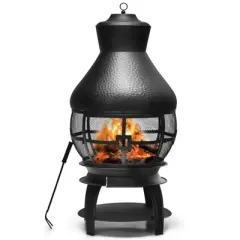 WELLFOR 20" Wood Burning Patio Chimney Outdoor Fireplace W-70670 Black