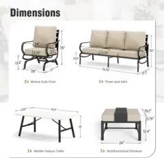 Captiva Designs 6pc Metal Patio Furniture Conversation Set with Rocking Chairs and Ottomans for Garden Porch Backyard