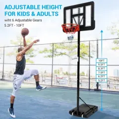 Portable basketball hoop outdoor 62-120in Adjustable Basketball Goal System, 44 Inch Outdoor Hoop & Goals for Youth, and Adults in Backyard,Garage