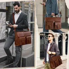 Mens Messenger Bag 15.6 Inch Leather Vintage Laptop Briefcase Waterproof Computer Laptop Bag