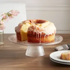 Ribbed Large Glass Cake Stand Clear - Threshold&trade;: Handcrafted Round Dessert & Serving Stand, Dishwasher-Safe