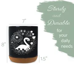 Elanze Designs 8 inch Floral Swan Large Ceramic Kitchen Utensil Holder Black and White Crock with Cork Base
